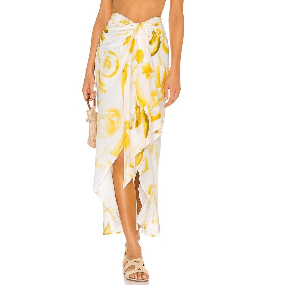 Cult Gaia Women S Yellow Multi Front Tie Sarong Style Hi-Low Midi Sora Skirt